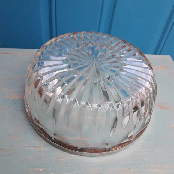 Cut Crystal Glass Bowl with Silver Plated Rim Vintage Serving Bowl - Picture 12 of 16